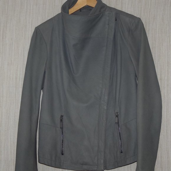 T Tahari Kelly Asymmetric Leather Jacket Taupe Size:S - Picture 1 of 9